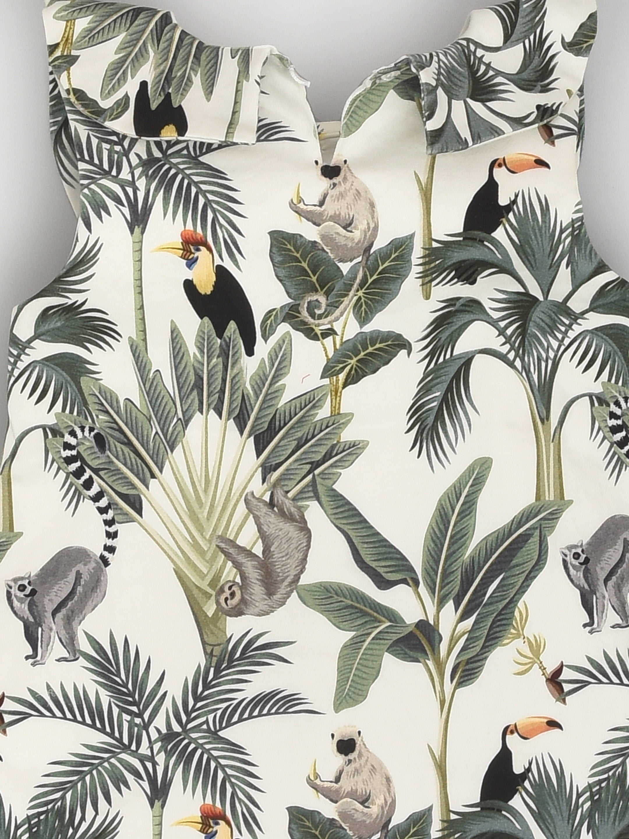 Tropical Dress with Bow Collar