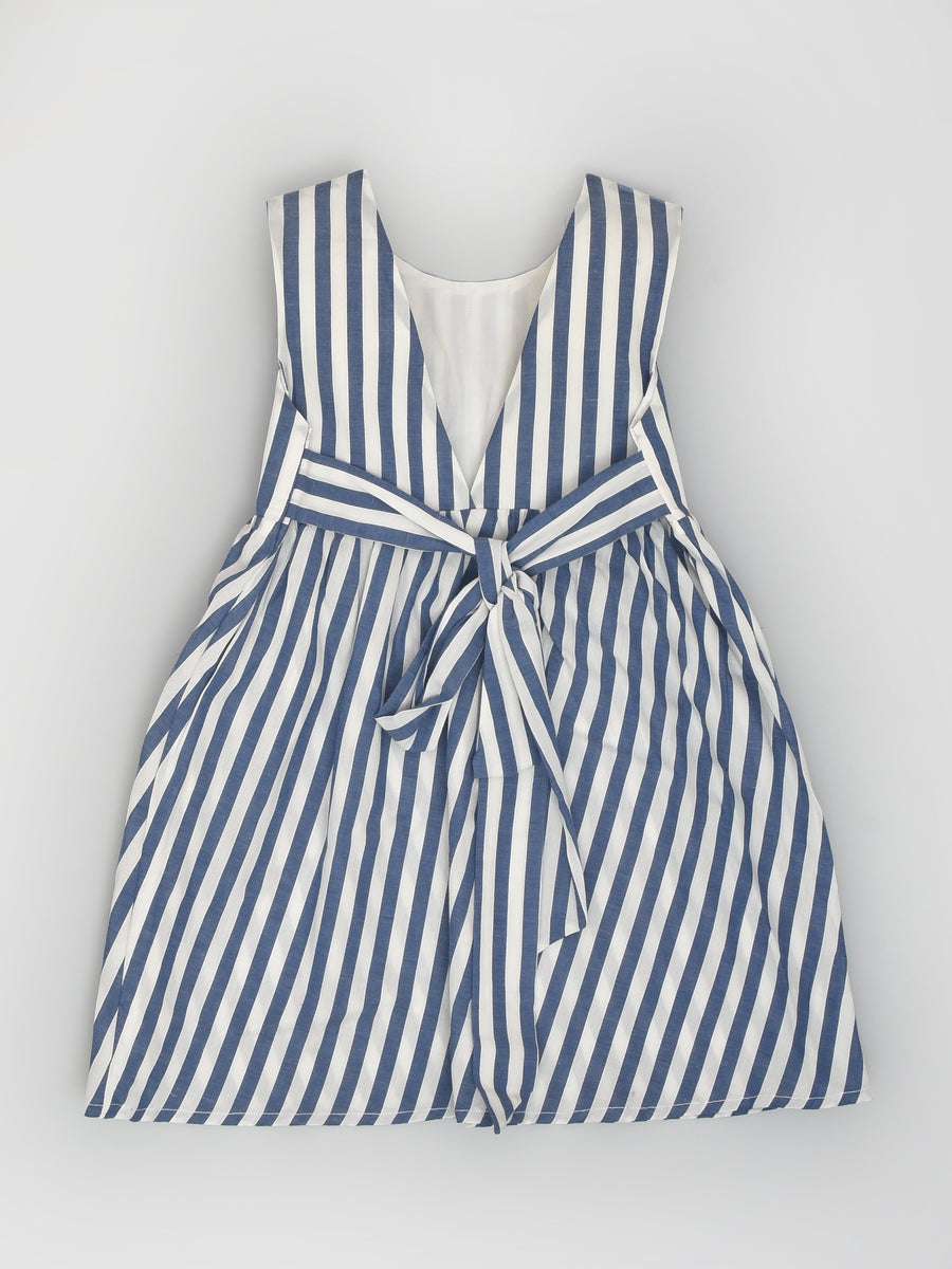 Blue and White Stripes Dress with Strawberry