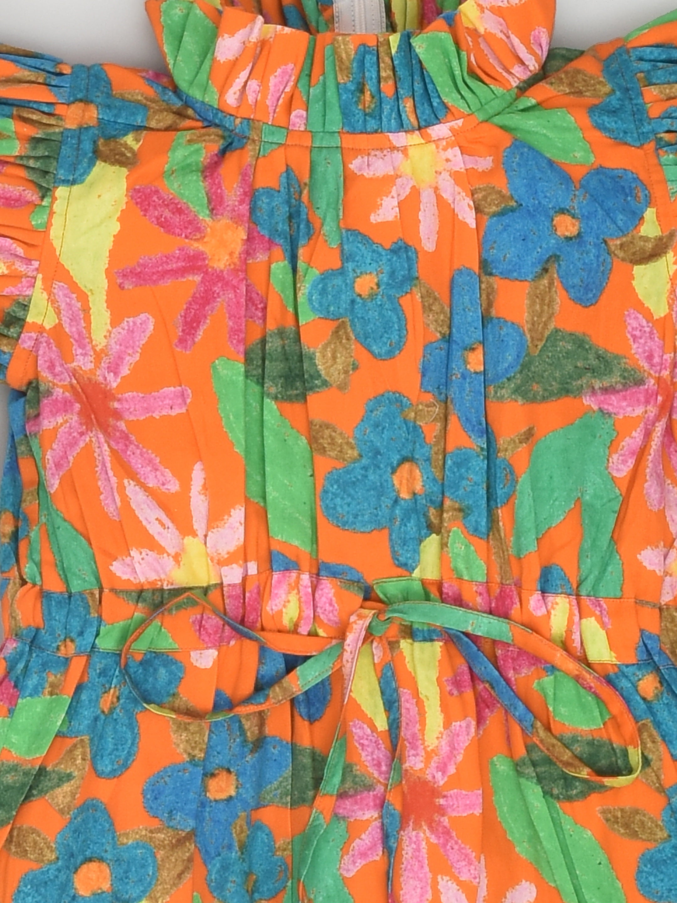 Orange Hand Drawn Flower Dress