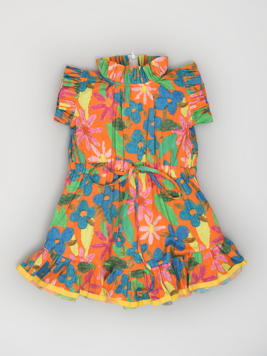 Orange Hand Drawn Flower Dress