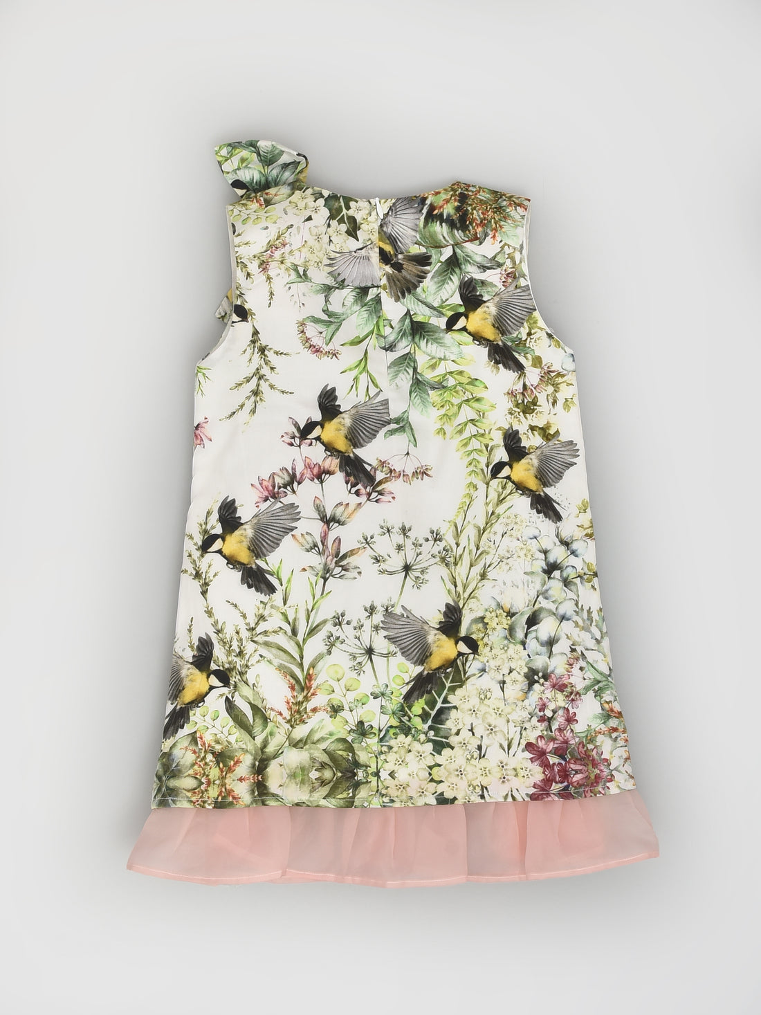 Sleeveless Party Dress in Bird Floral Print