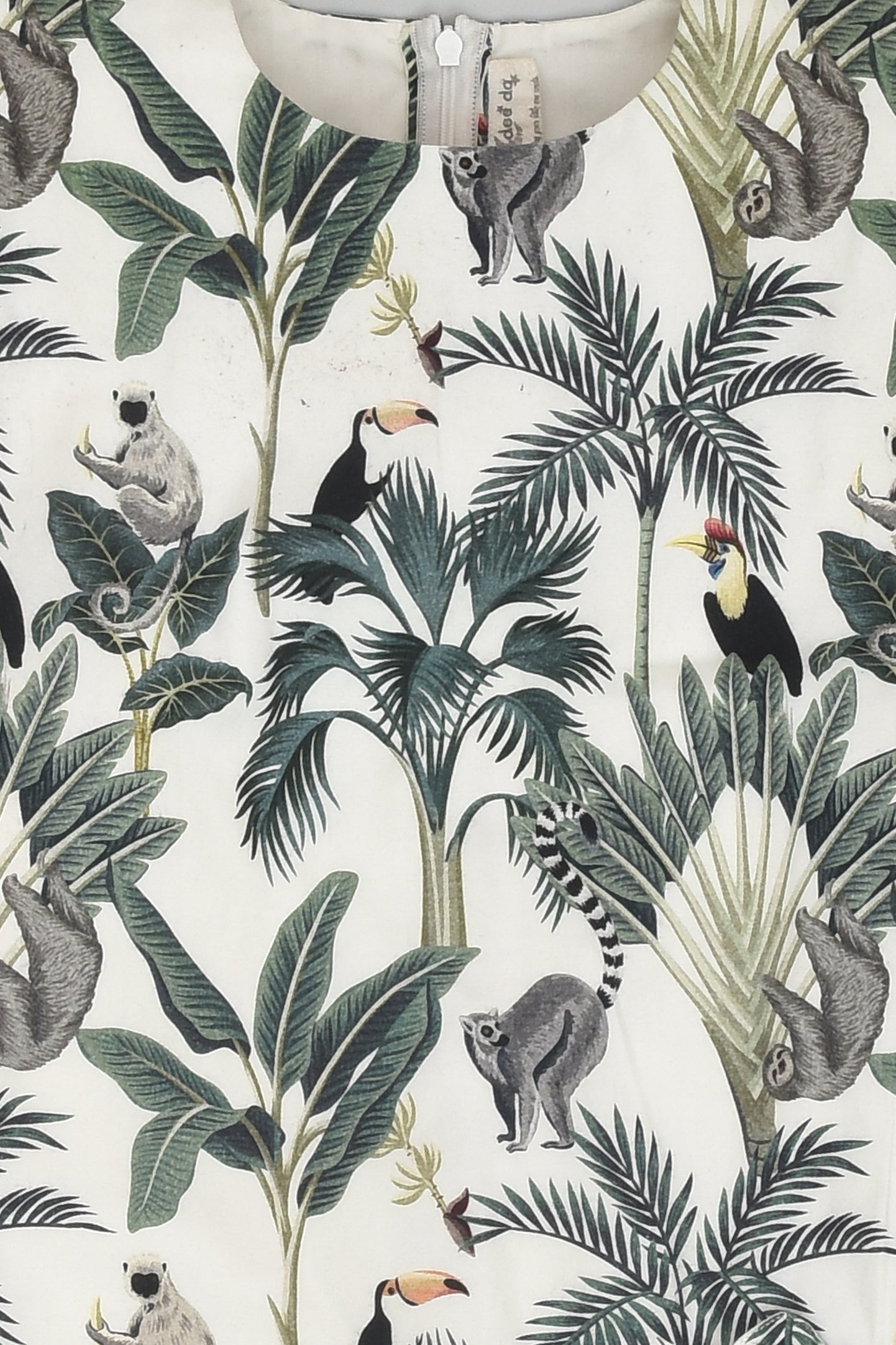 Tropical Print Sleeveless Shift Dress in Cotton