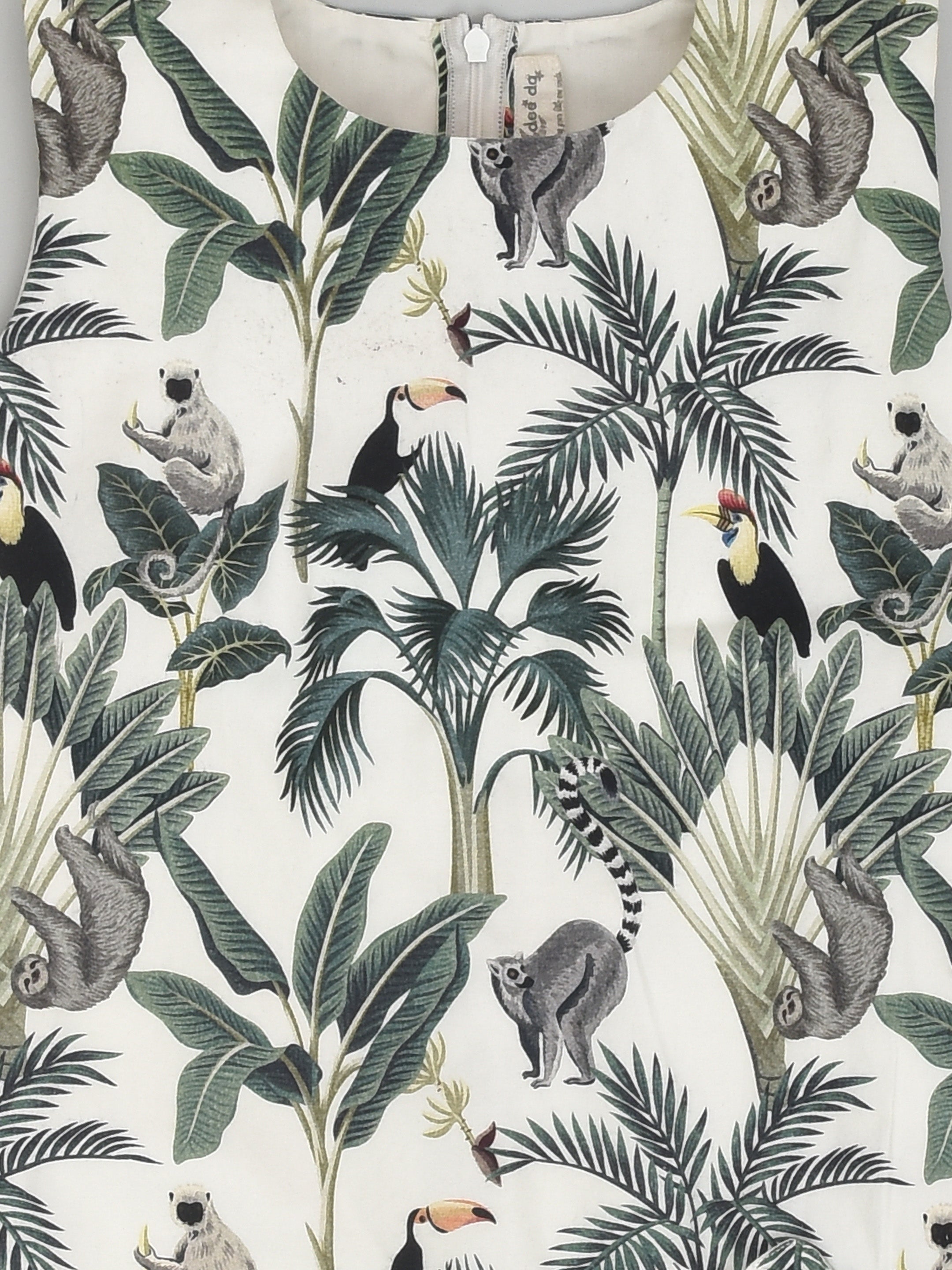 Tropical Print Sleeveless Shift Dress in Cotton