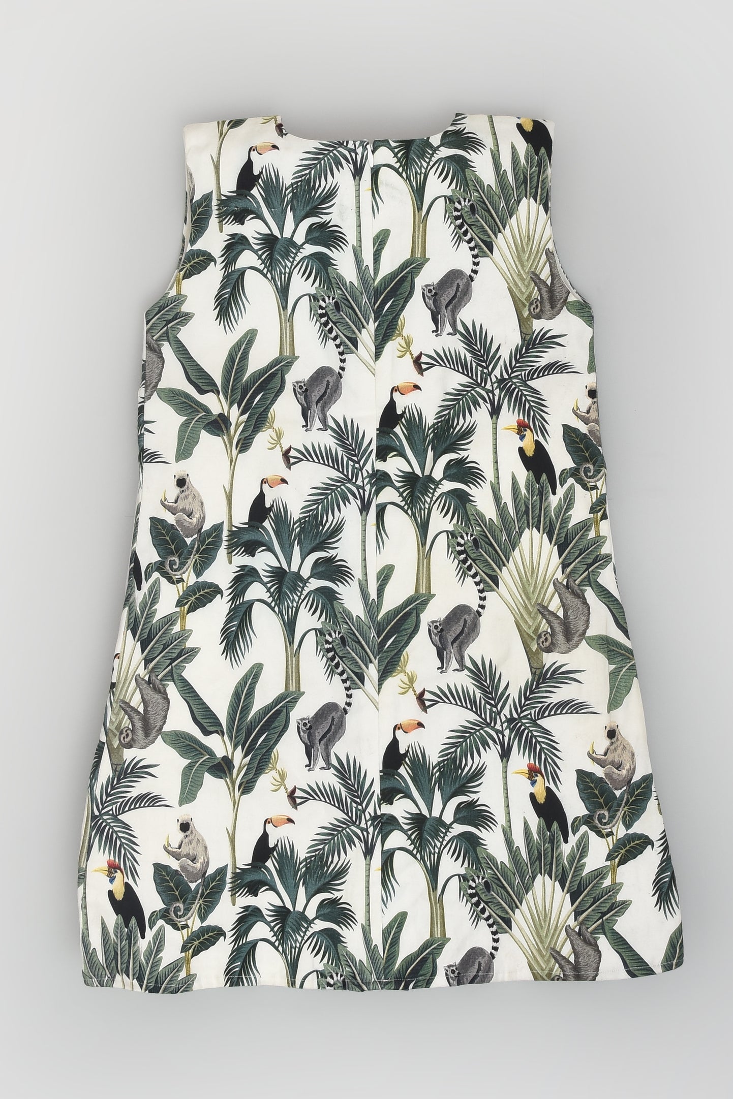Tropical Print Sleeveless Shift Dress in Cotton