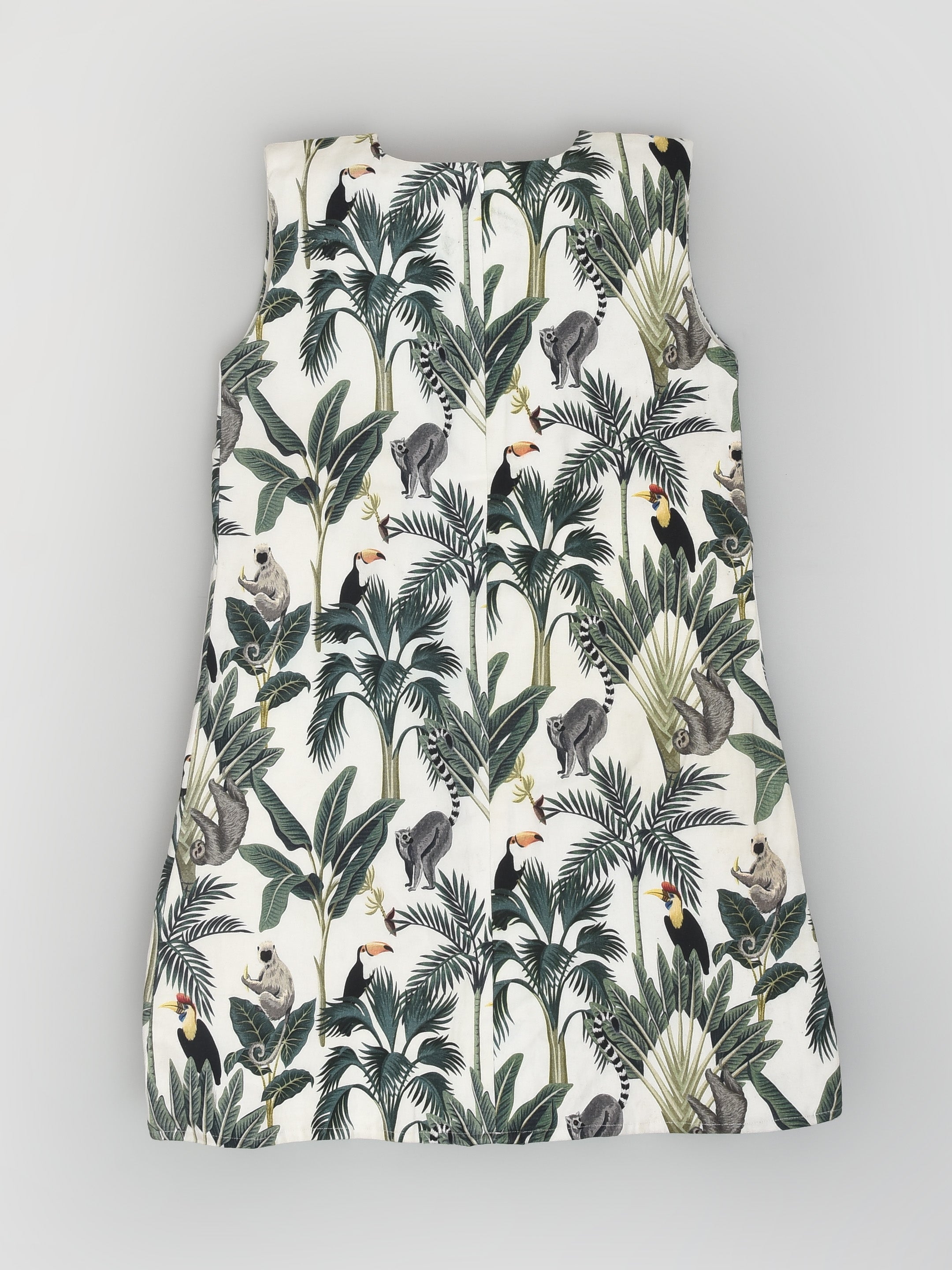 Tropical Print Sleeveless Shift Dress in Cotton
