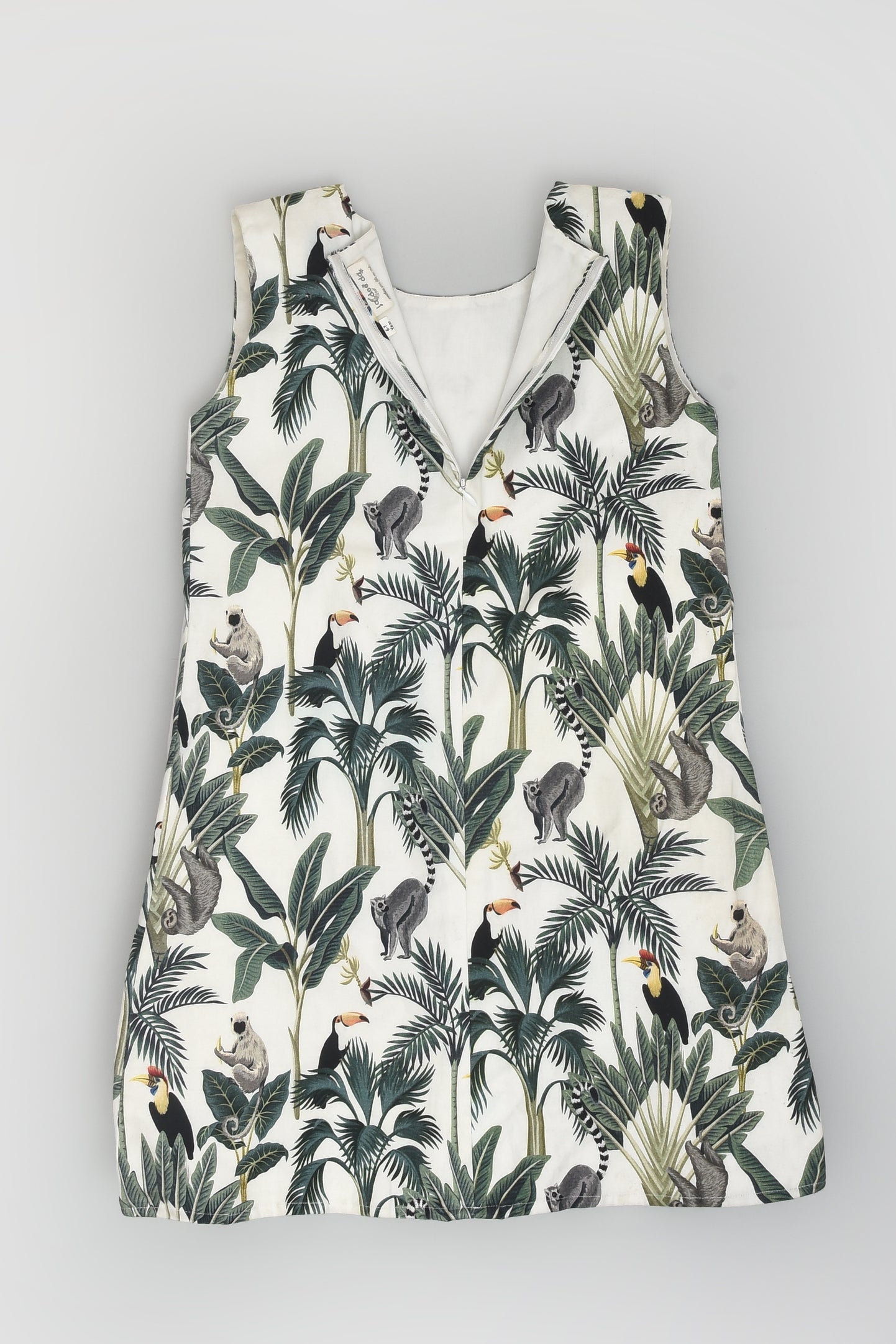 Tropical Print Sleeveless Shift Dress in Cotton