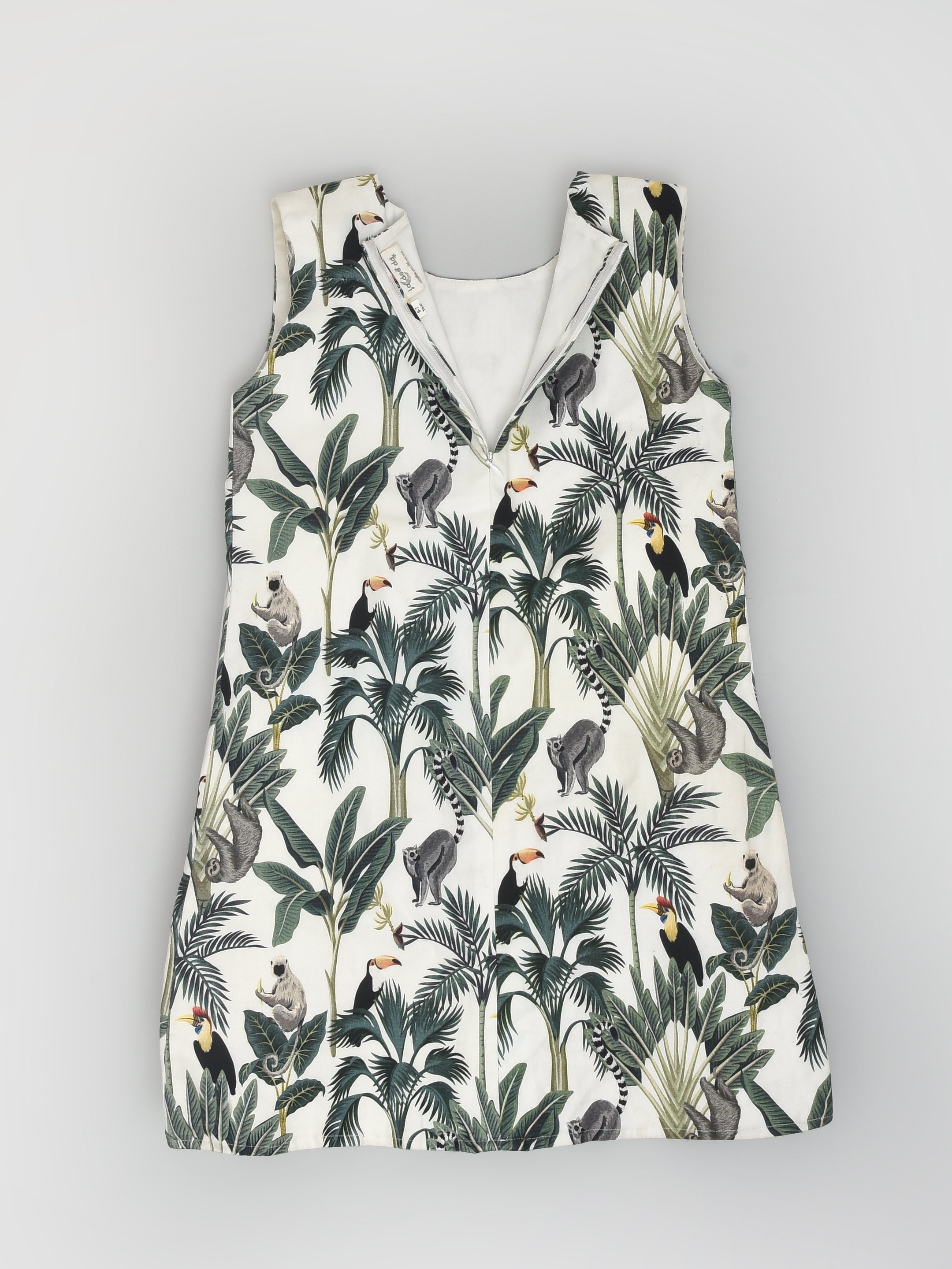 Tropical Print Sleeveless Shift Dress in Cotton