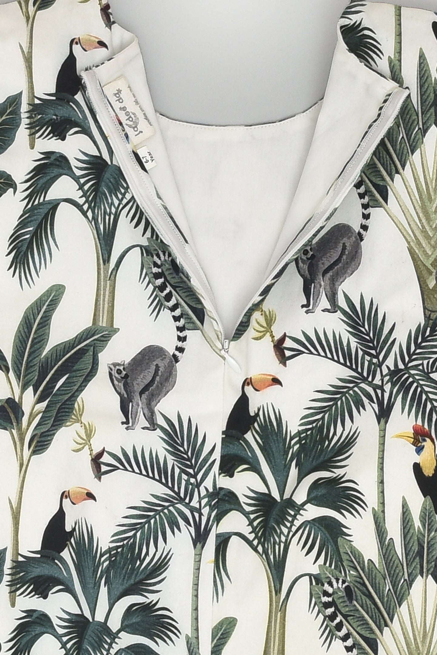 Tropical Print Sleeveless Shift Dress in Cotton