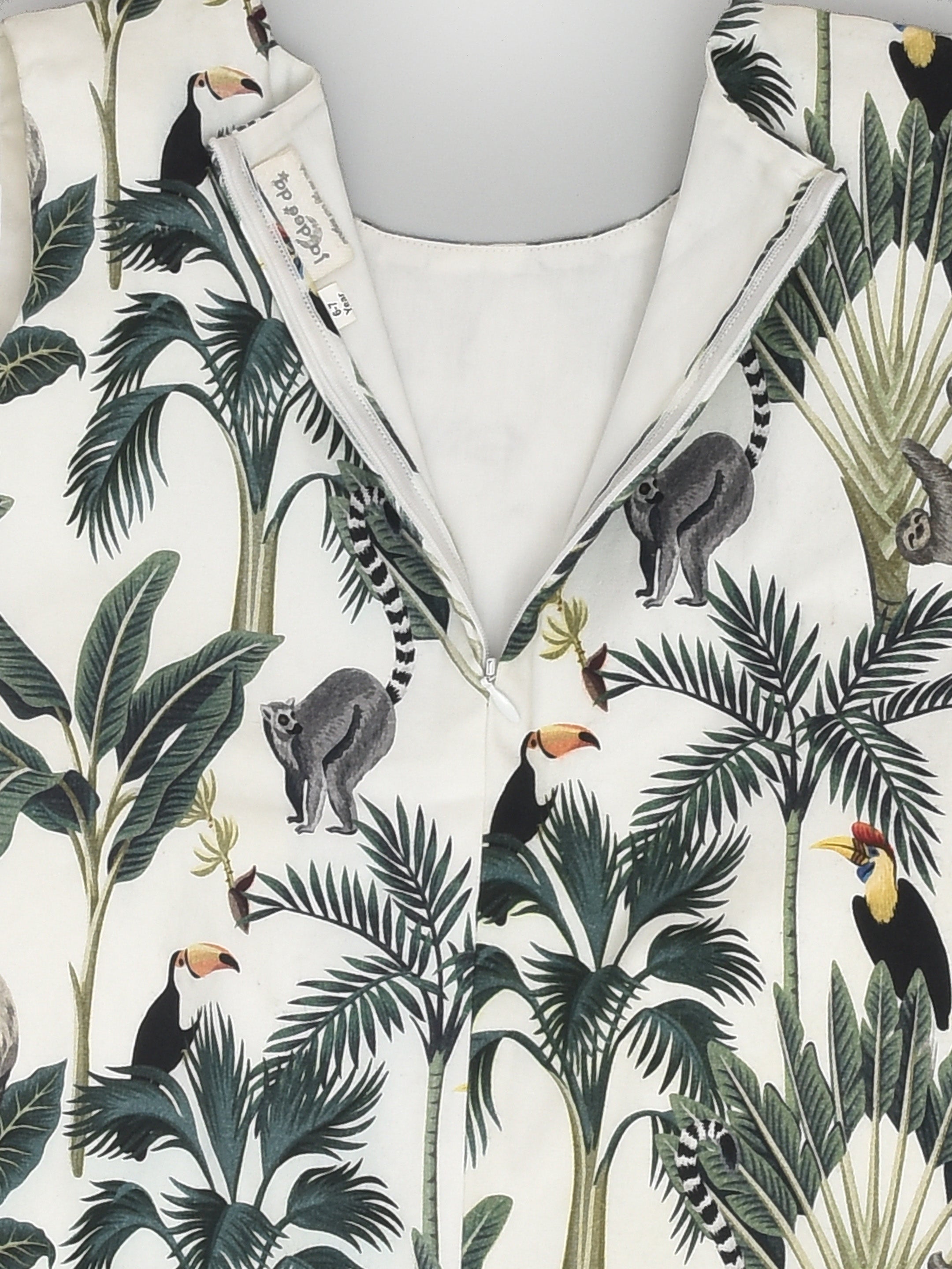 Tropical Print Sleeveless Shift Dress in Cotton