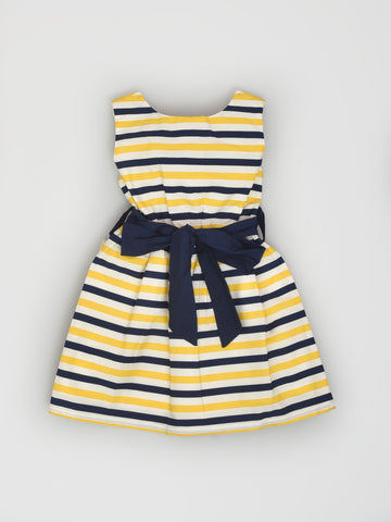 Blue & Yellow Striped Back-open Dress