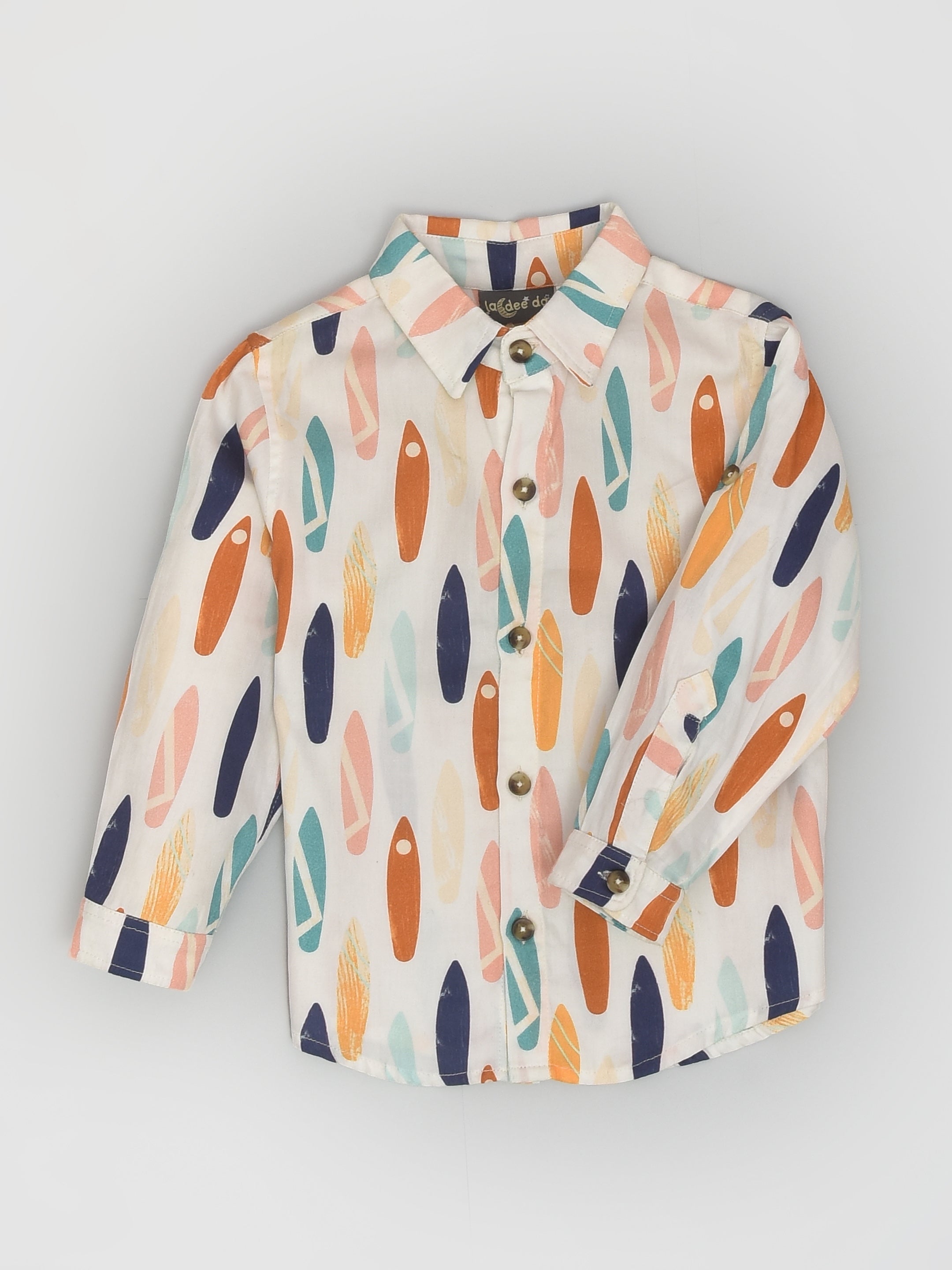 Cool Surfboard Print Colourful Full Sleeve Holiday Shirt for Boys