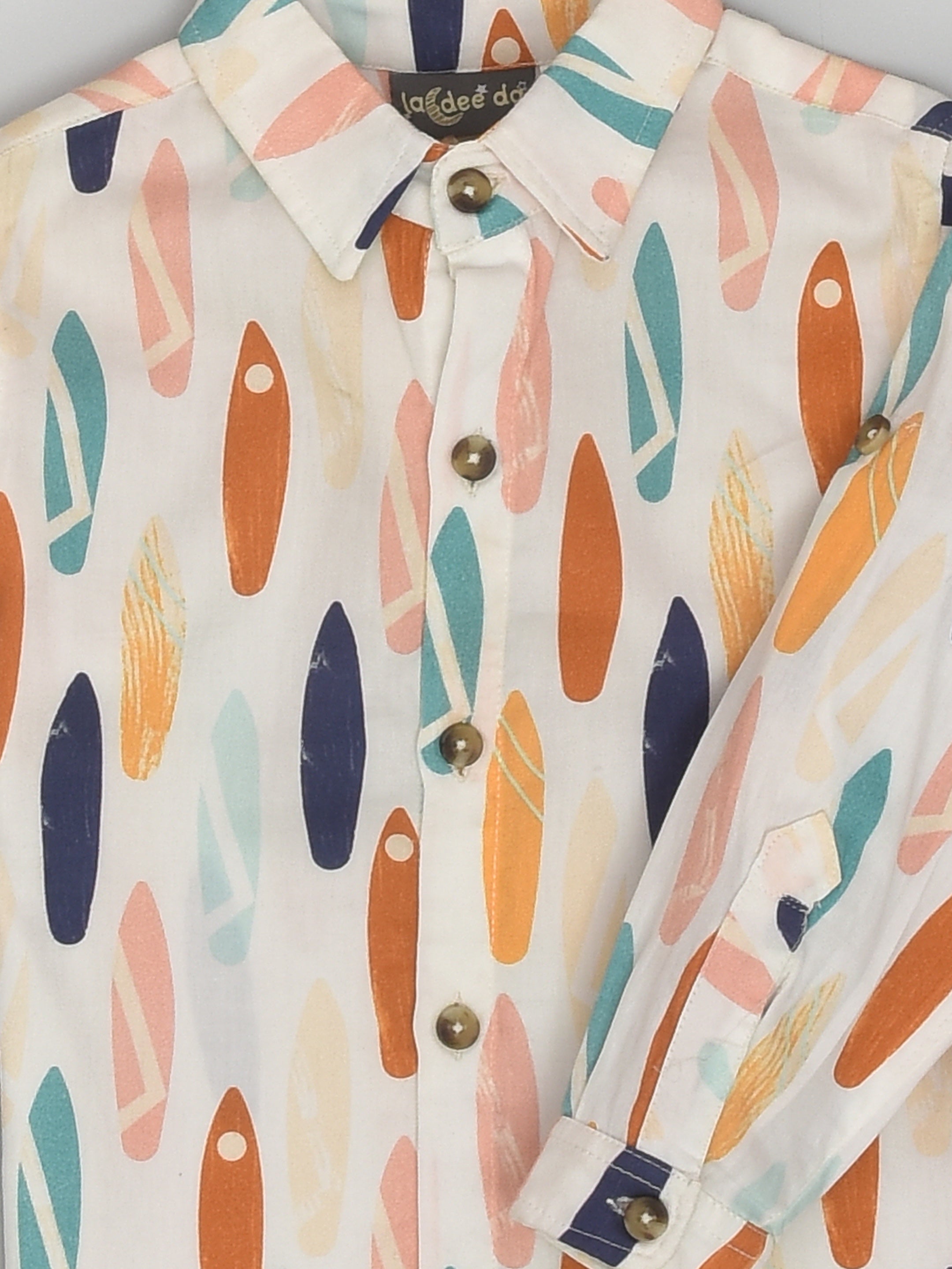 Cool Surfboard Print Colourful Full Sleeve Holiday Shirt for Boys