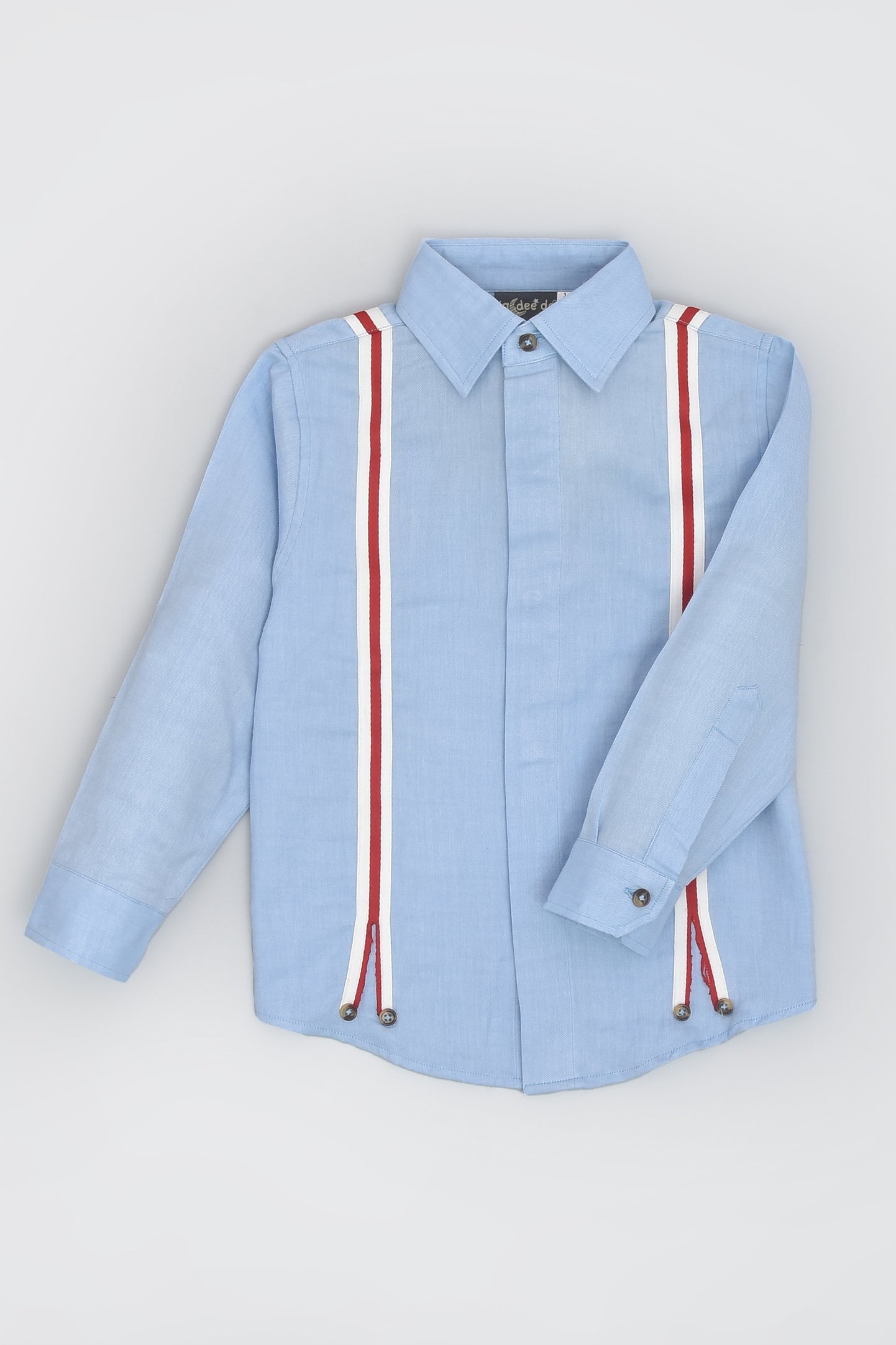 Blue Chambray Full Sleeve Formal Shirt with Red Gallas for Boys