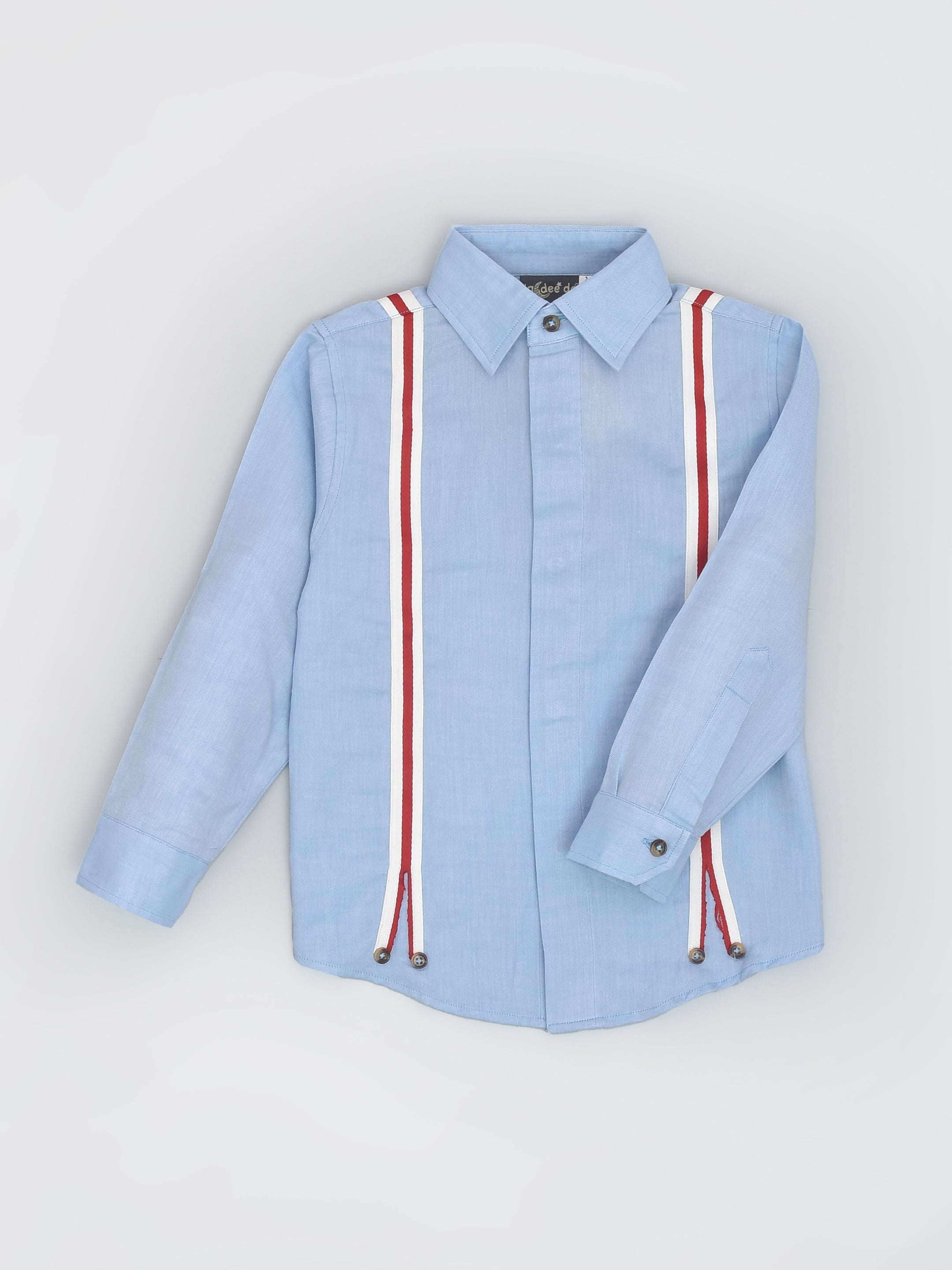 Blue Chambray Full Sleeve Formal Shirt with Red Gallas for Boys