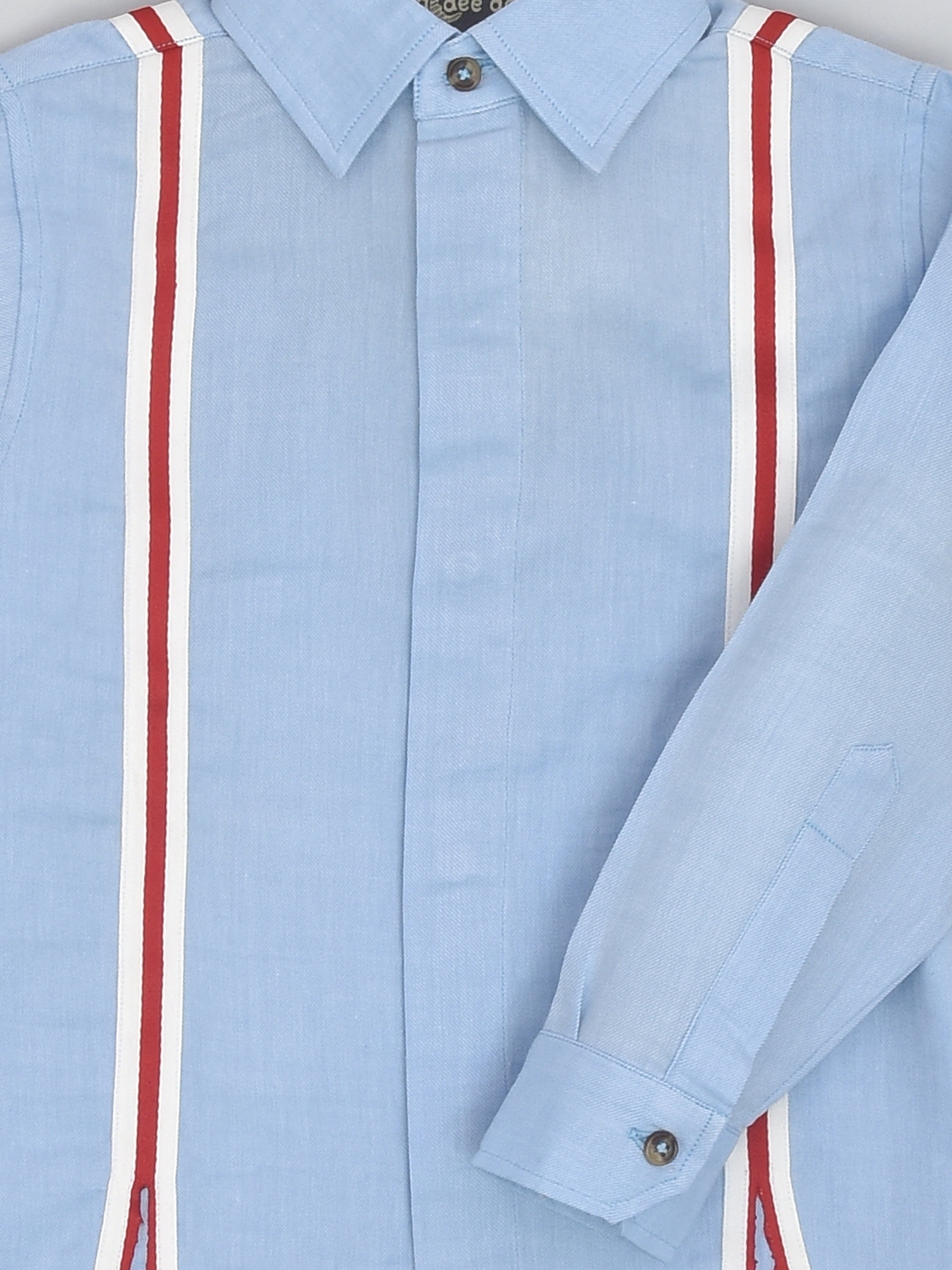 Blue Chambray Full Sleeve Formal Shirt with Red Gallas for Boys