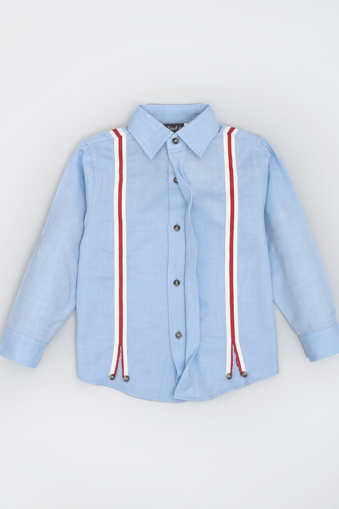 Blue Chambray Full Sleeve Formal Shirt with Red Gallas for Boys