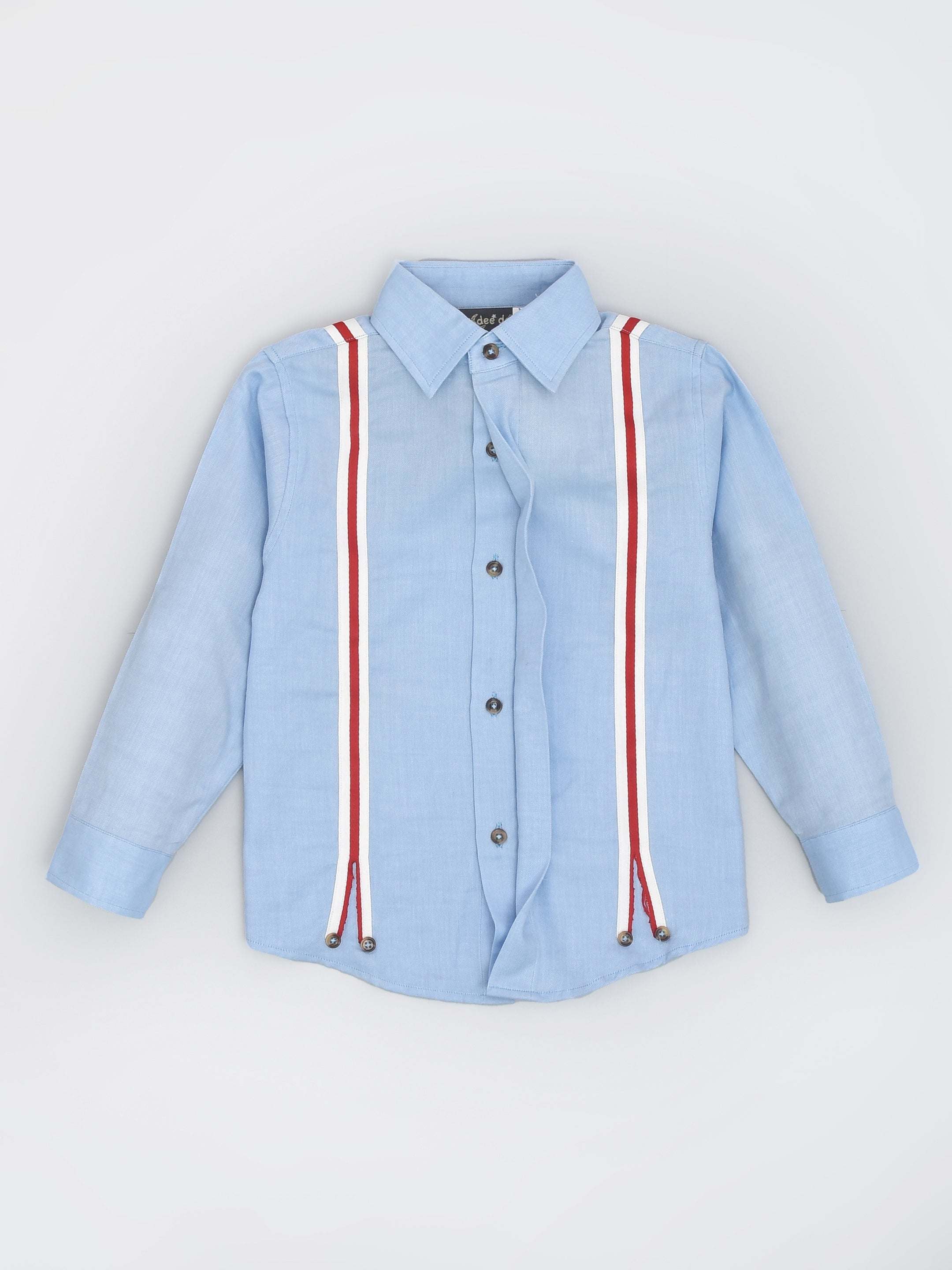 Blue Chambray Full Sleeve Formal Shirt with Red Gallas for Boys