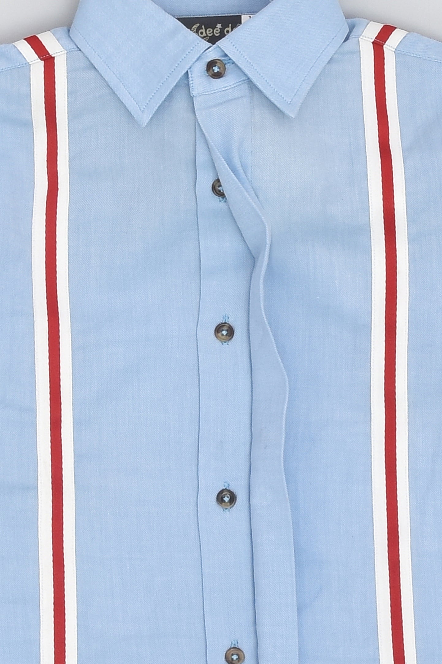 Blue Chambray Full Sleeve Formal Shirt with Red Gallas for Boys