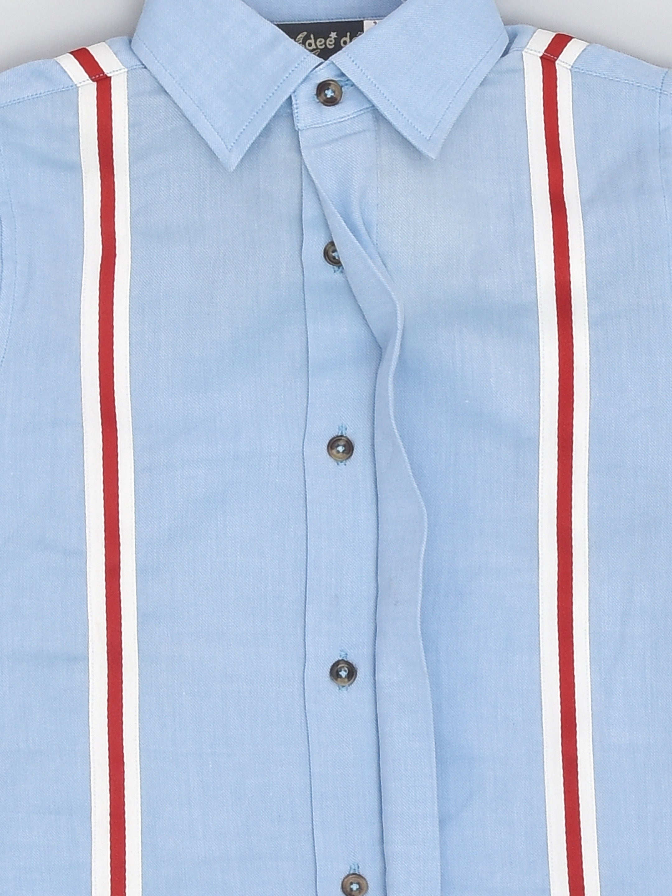 Blue Chambray Full Sleeve Formal Shirt with Red Gallas for Boys