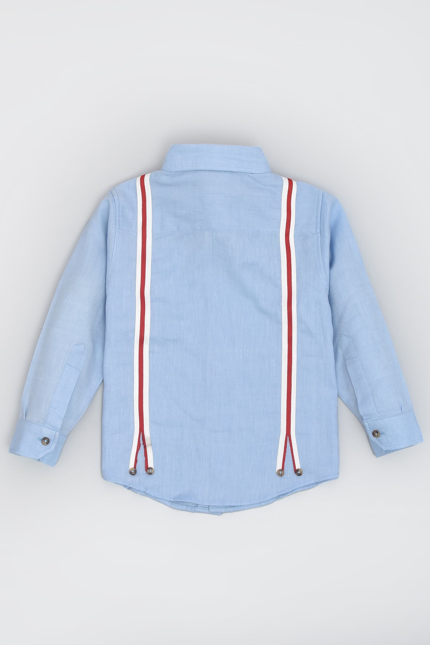 Blue Chambray Full Sleeve Formal Shirt with Red Gallas for Boys