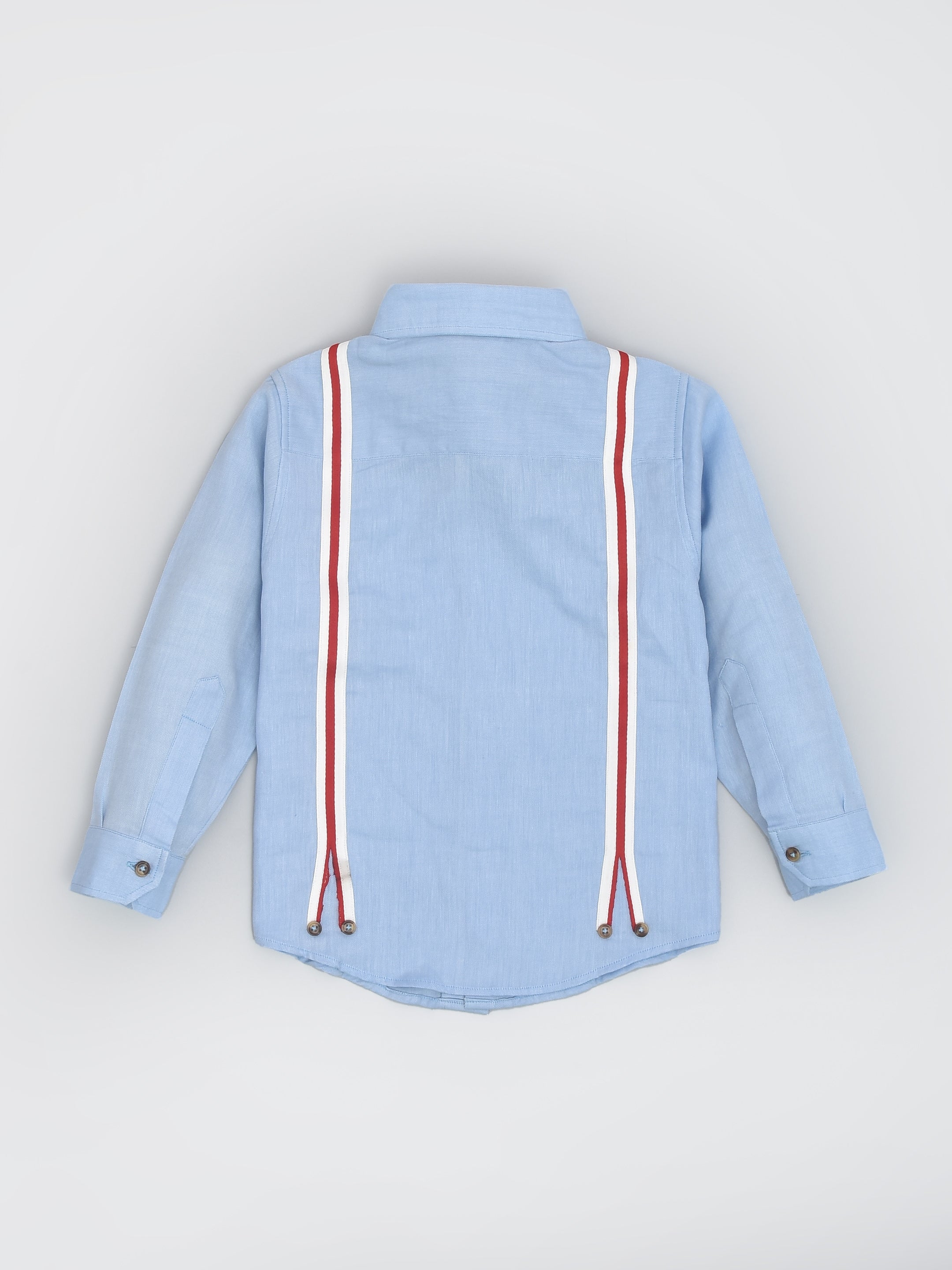 Blue Chambray Full Sleeve Formal Shirt with Red Gallas for Boys