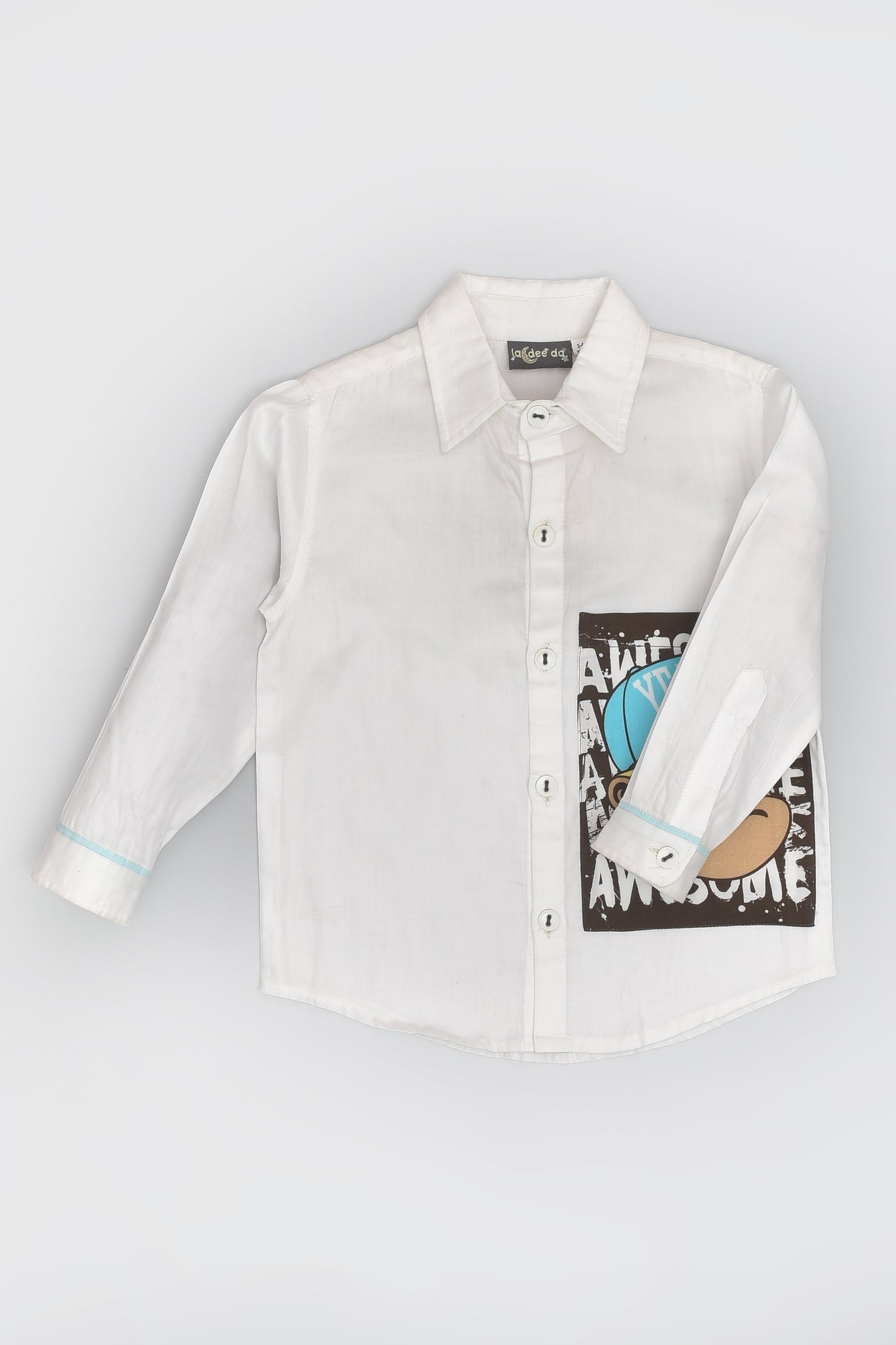 Classic White Full Sleeve Shirt in Cotton with a Monkey Pocket for Boys