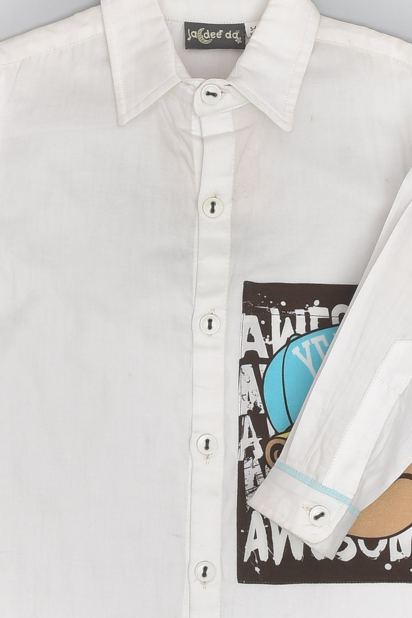 Classic White Full Sleeve Shirt in Cotton with a Monkey Pocket for Boys
