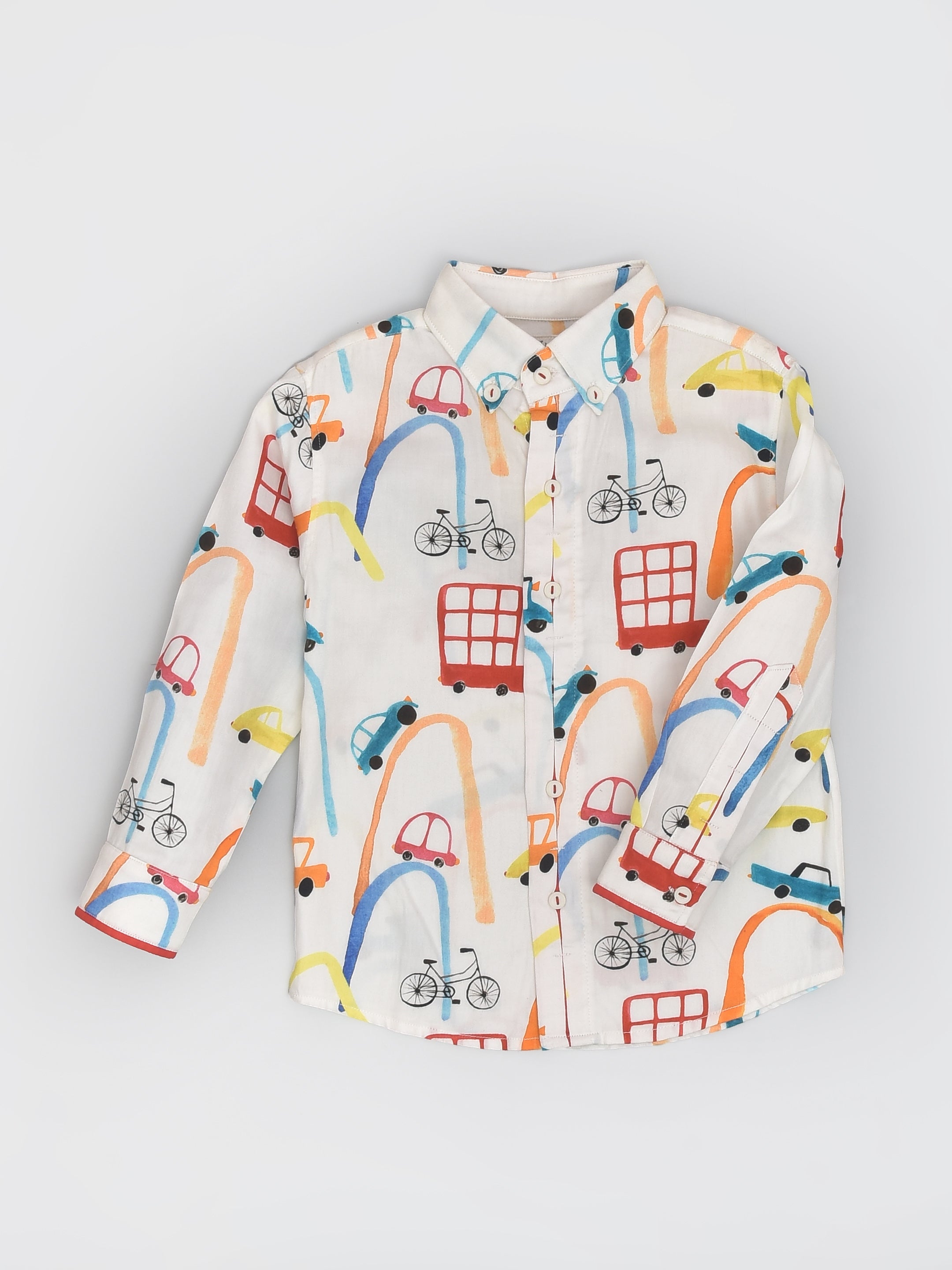 قميص قطني بأكمام كاملة للسفر بطباعة سيارات للأولاد