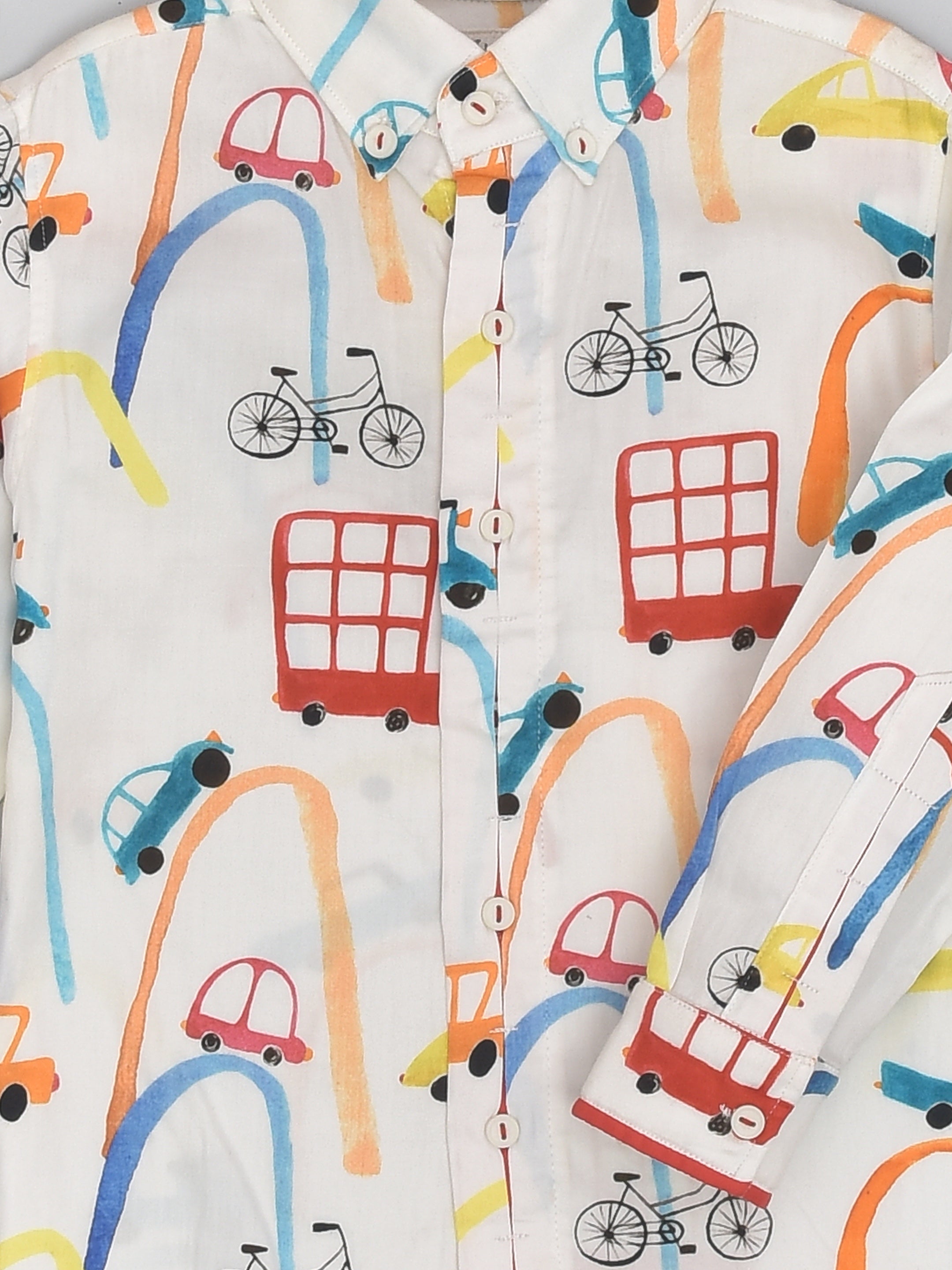 Cotton Travel Full Sleeve Shirt in Automobile Print for Boys