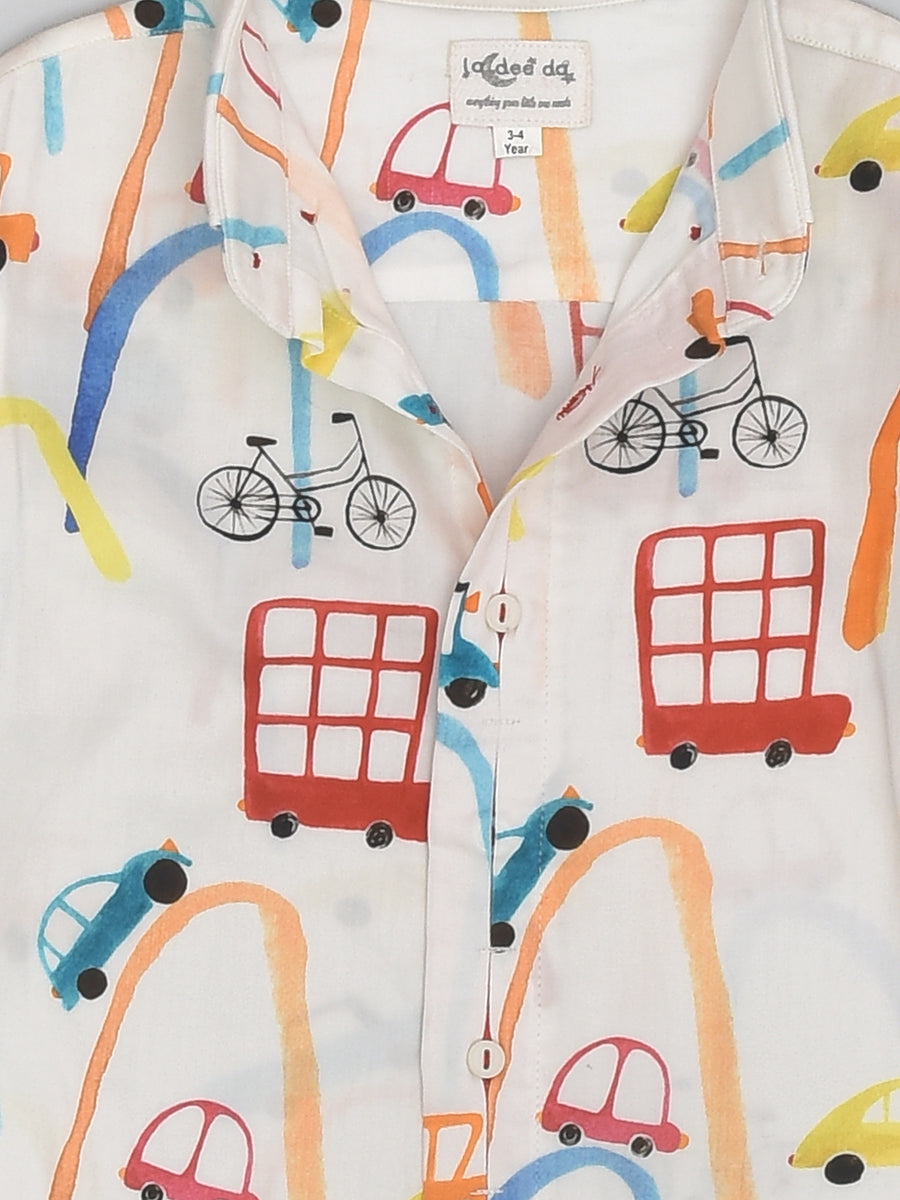 Cotton Travel Full Sleeve Shirt in Automobile Print for Boys