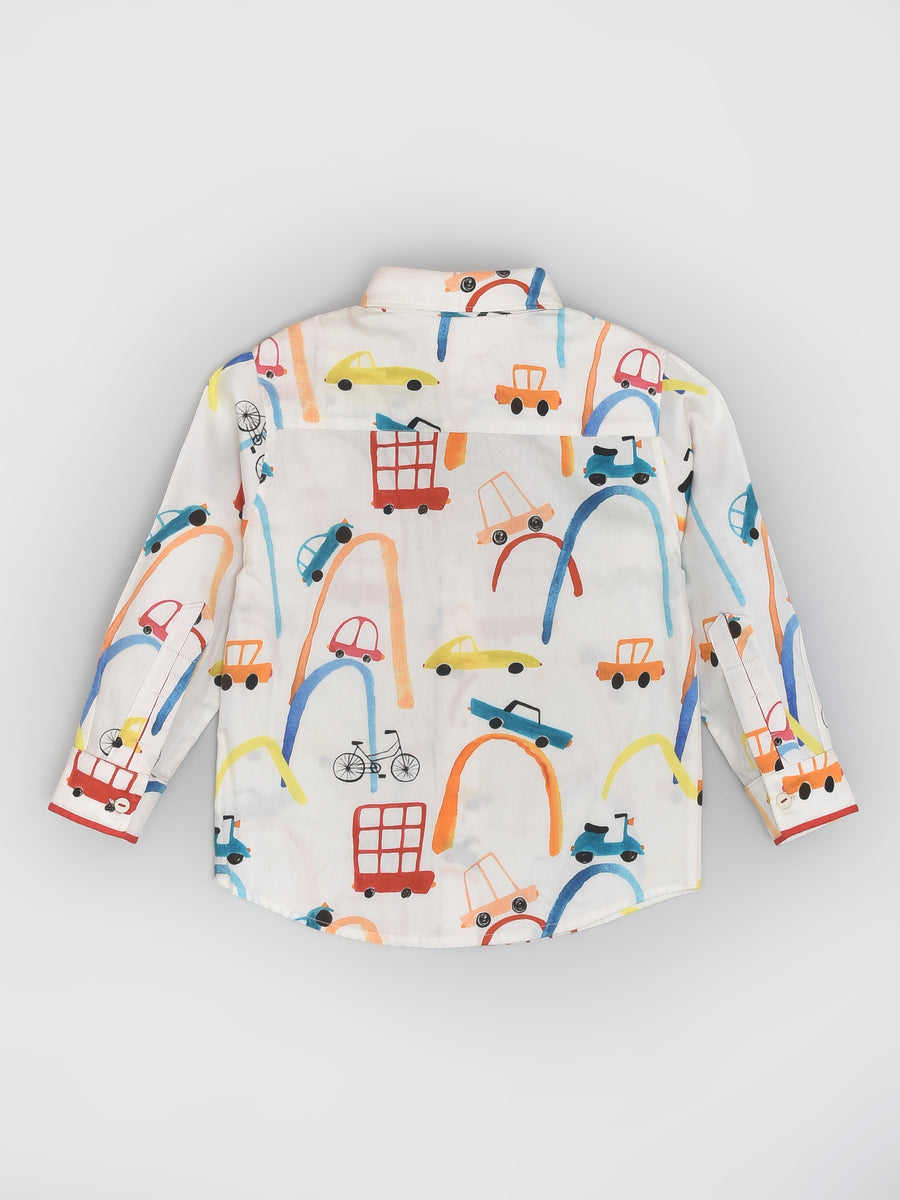 Cotton Travel Full Sleeve Shirt in Automobile Print for Boys