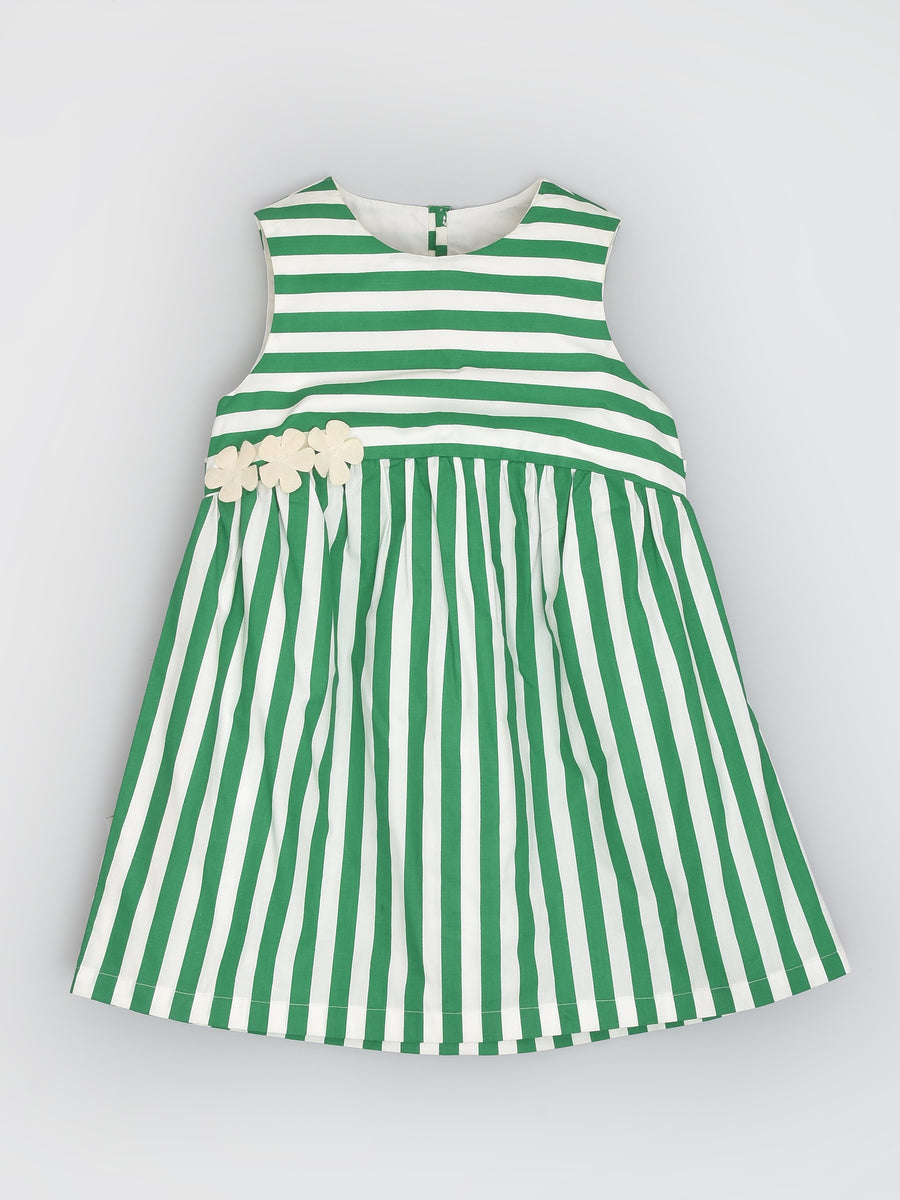 Green White Stripes Sleeveless Dress