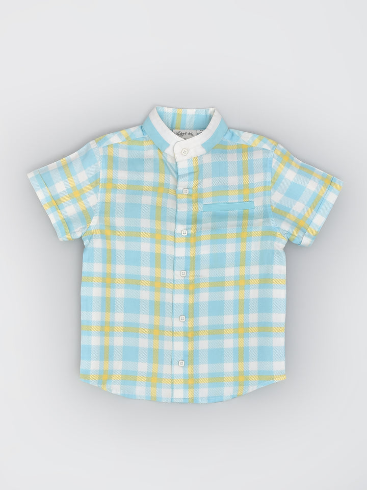 Cotton Shirt in Blue and Yellow Checks