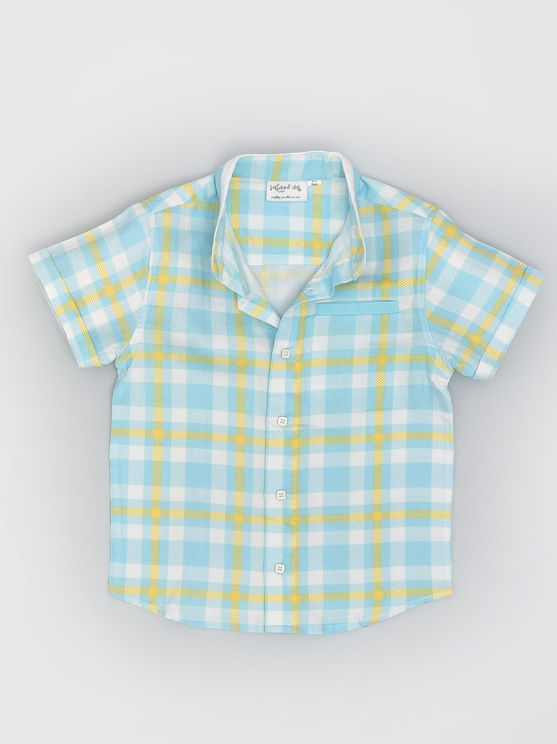 Cotton Half Sleeve Casual Shirt in Blue and Yellow Checks for Boys