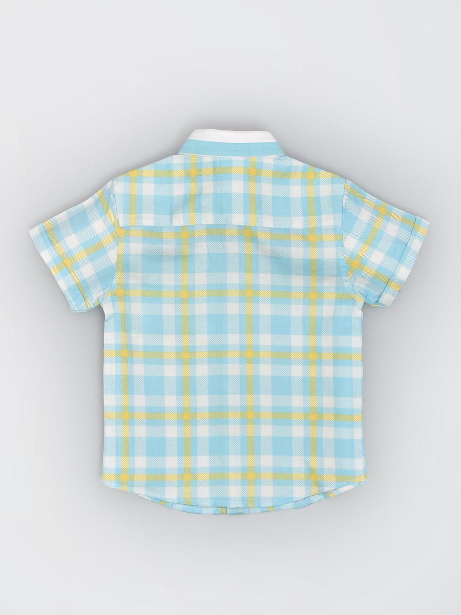 Cotton Half Sleeve Casual Shirt in Blue and Yellow Checks for Boys