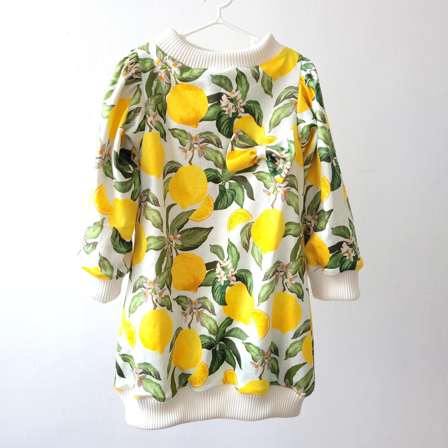 Lemon Sweatshirt Dress with Bow