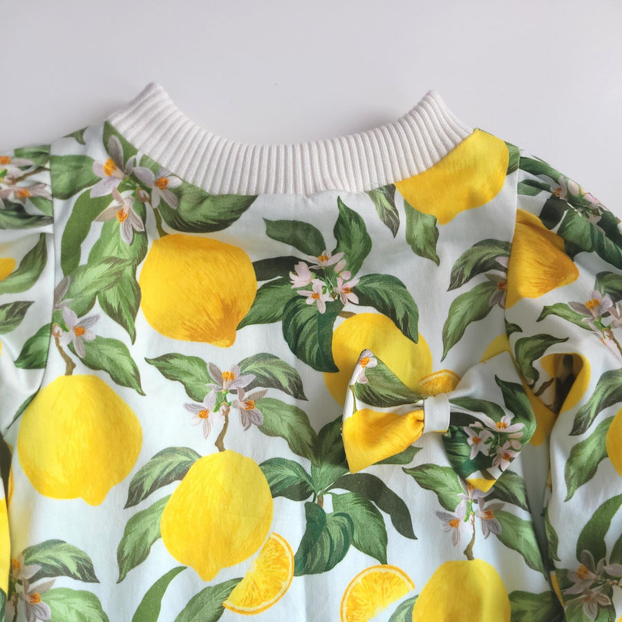 Lemon Sweatshirt Dress with Bow