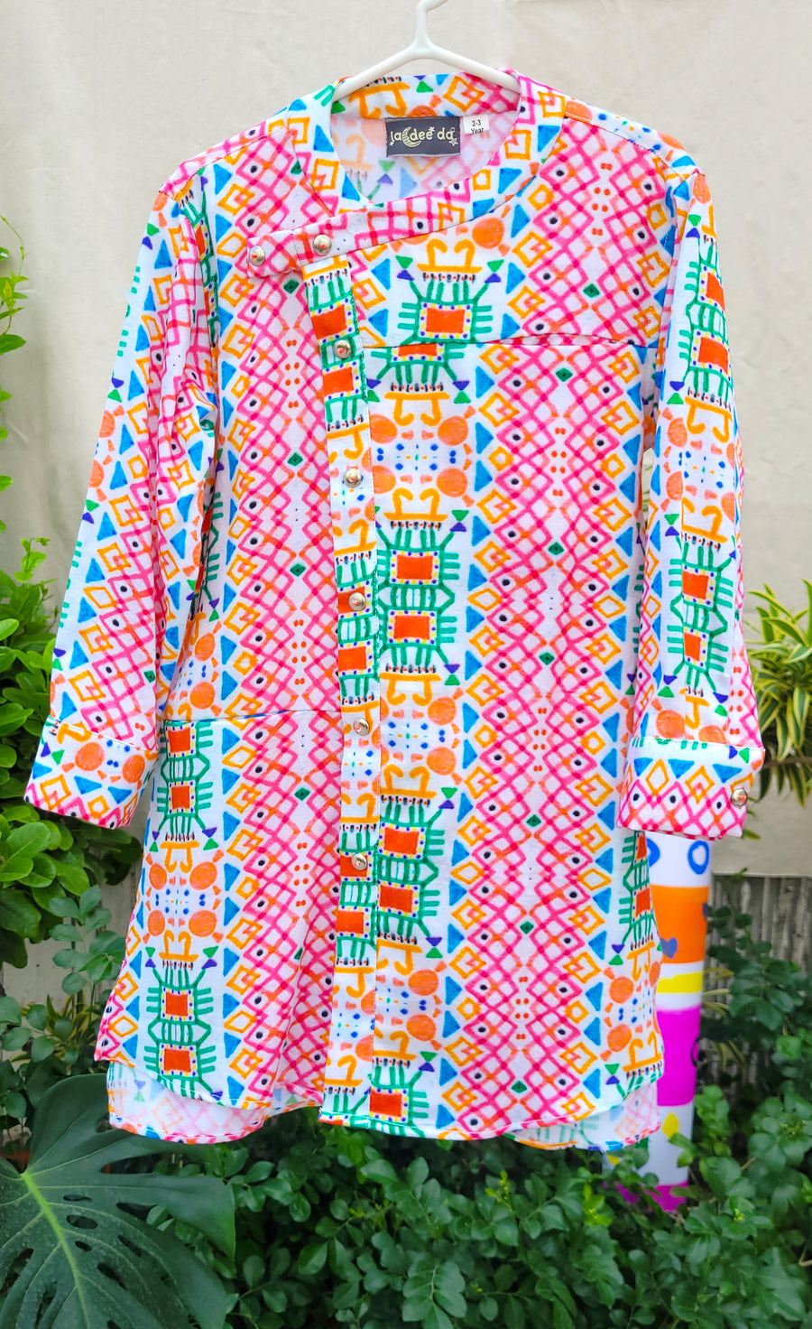 Kurta for Boys in Pink Tribal Print