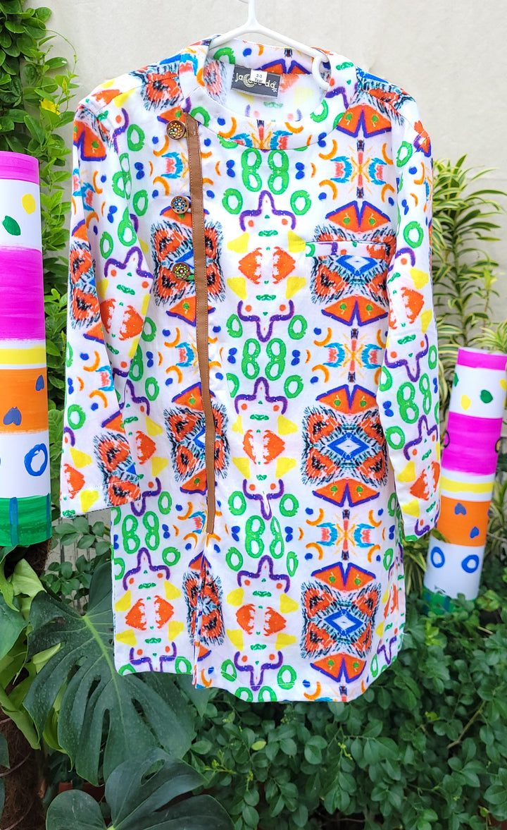 Kurta for Boys in Colourful Tribal  Print